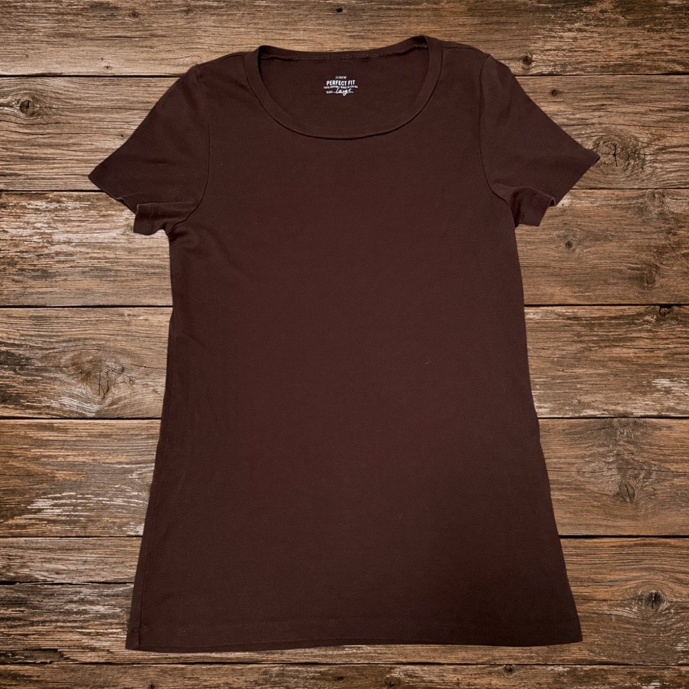 J.Crew Perfect Fit Brown 100% Cotton Scoop Neck Short Sleeve Tee Shirt Large